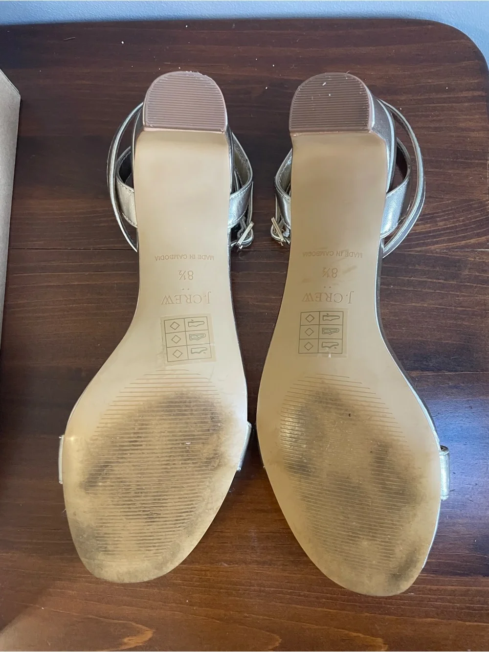 J. Crew Strappy Light Gold Low Block Heel Sandals